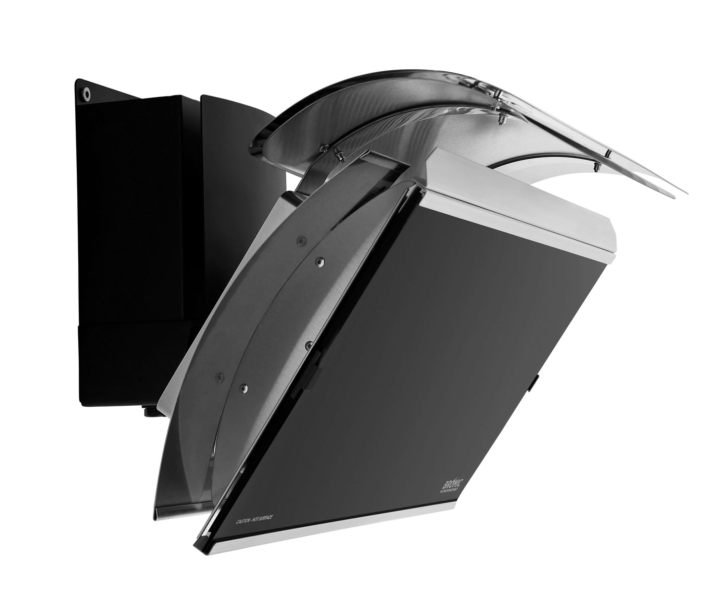 Black and silver patio heater displayed on a white background.