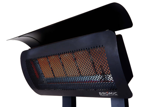 Black outdoor Patio heater with visible branding on a white background