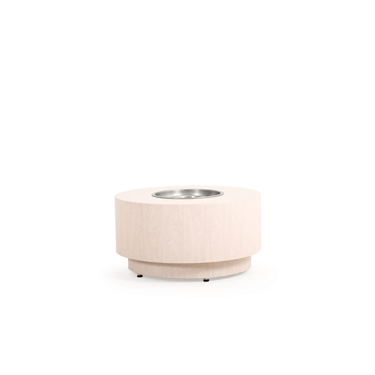 The Stunning Hilo Outdoor 34" Round Faux Wood Fire Pit, displayed on a white background.