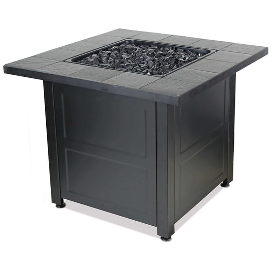 The LP Gas Outdoor Fire Table W/ Stamped Tile Design, displayed on a white background.