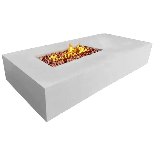 The Manhattan Concrete Rectangular Fire Pit 02, displayed in the Marble White Color option, on a white background.