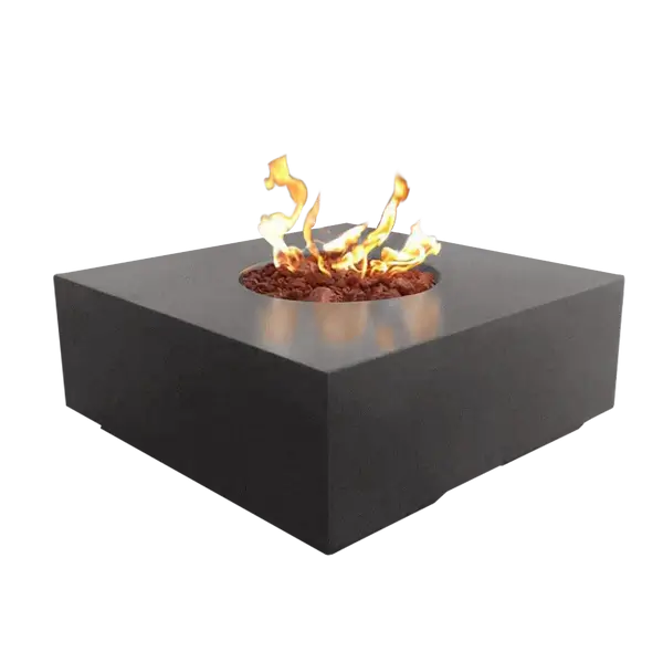 The elegant Praga Concrete Square Fire Pit, displayed in the Graphite Color option on a white background.