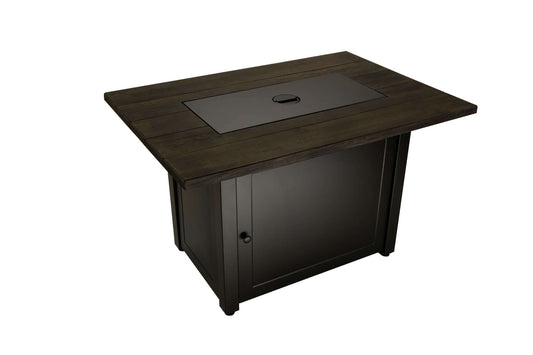 The Marc, 40 x 28 Rectangular Gas Outdoor Fire Pit Displayed with the cover on, on a white background.