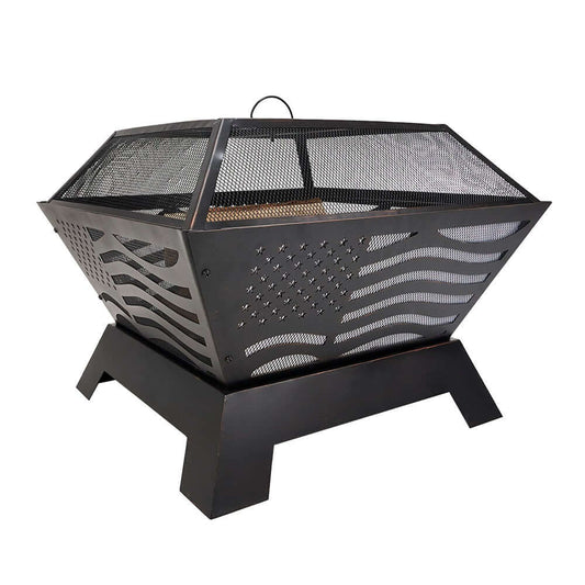 The Patriot Wood Burning Fire Pit Displaying its beautiful design, on a white background.