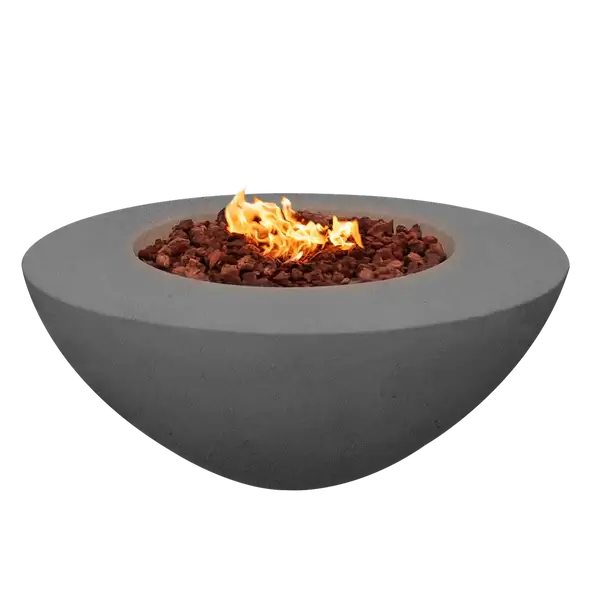 The Venecia Concrete Fire Bowl, Displayed in the Graphite color option, On a white background.