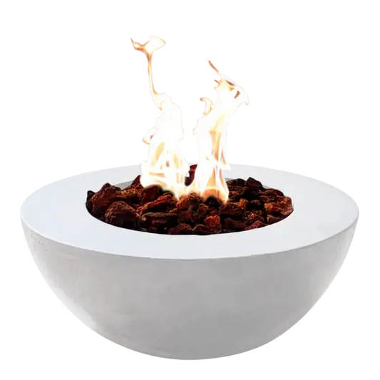 The Beautiful Venecia Concrete Fire Bowl 05, Displayed in the Marble White color option on a white background.