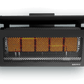 Black outdoor heater with orange heating elements on a white background