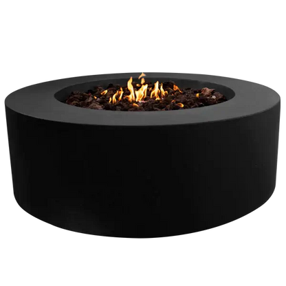 The Coliseo Concrete Cylinder Fire Pit 01 in the Noir Color option, displayed in front of a white background.