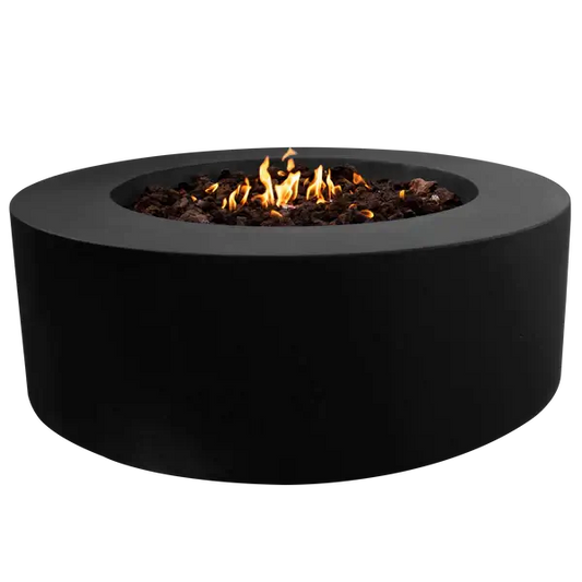 The Coliseo Concrete Cylinder Fire Pit 01 in the Noir Color option, displayed in front of a white background.