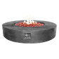 The Coliseo Concrete Cylinder Fire Pit 02 in the Graphite color option. Displayed with a beautiful warm flame, on a white background.