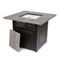 The award winning Dakota Dual Heat Gas outdoor firepit, displayed with the cover off, on a white background.