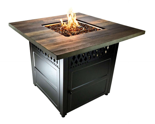 The Harris. Dual Heat LP Gas Outdoor Fire Pit/Patio Heater with Wood Look Resin Mantel