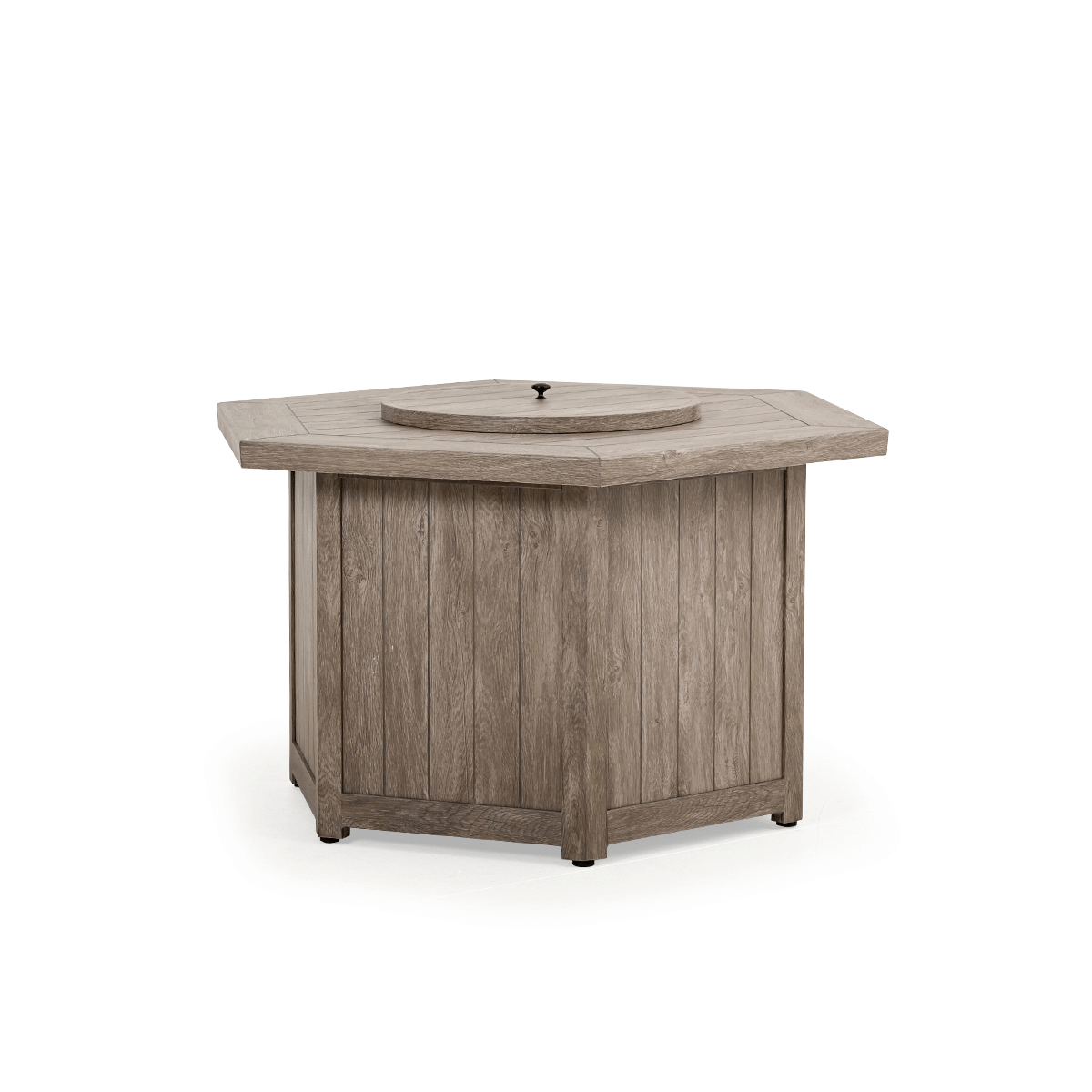 The Haven 42" Hexagon Aluminum Fire Pit with the Gray Birch finish, Displayed with the lid on, on a white background.