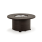 The Haven 48" Round Aluminum Fire Pit, displayed in a black walnut finish, on a white background.
