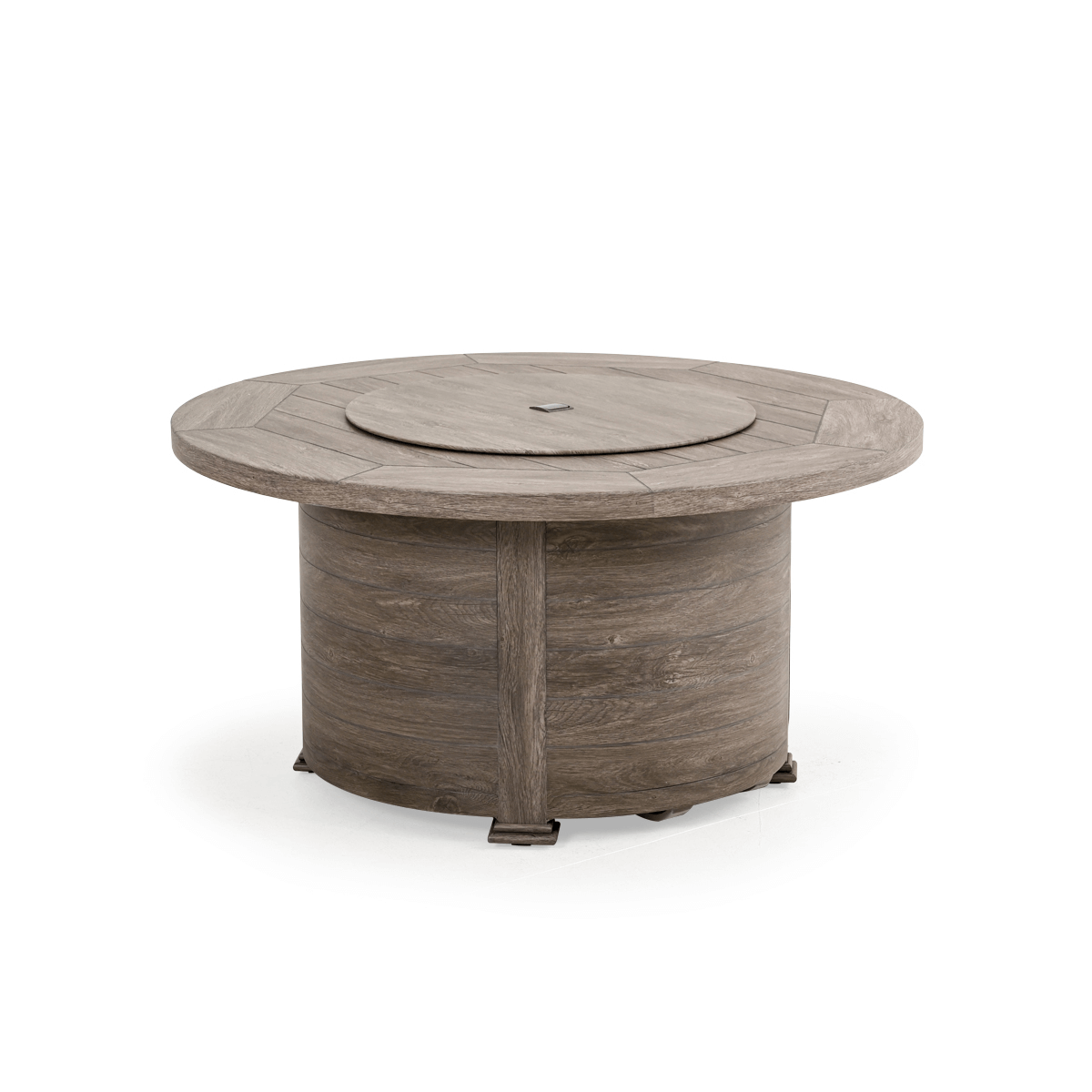 The Haven 48" Round Aluminum Fire Pit, displayed with the cover on, in a Grey Birch finish, on a white background.