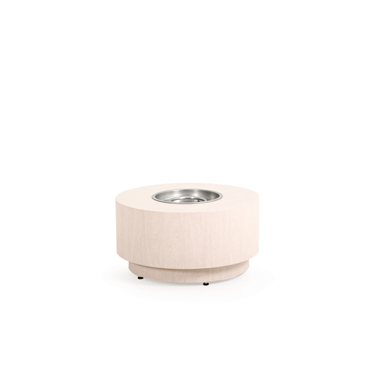 The Stunning Hilo Outdoor 34" Round Faux Wood Fire Pit, displayed with the lid off on a white background.