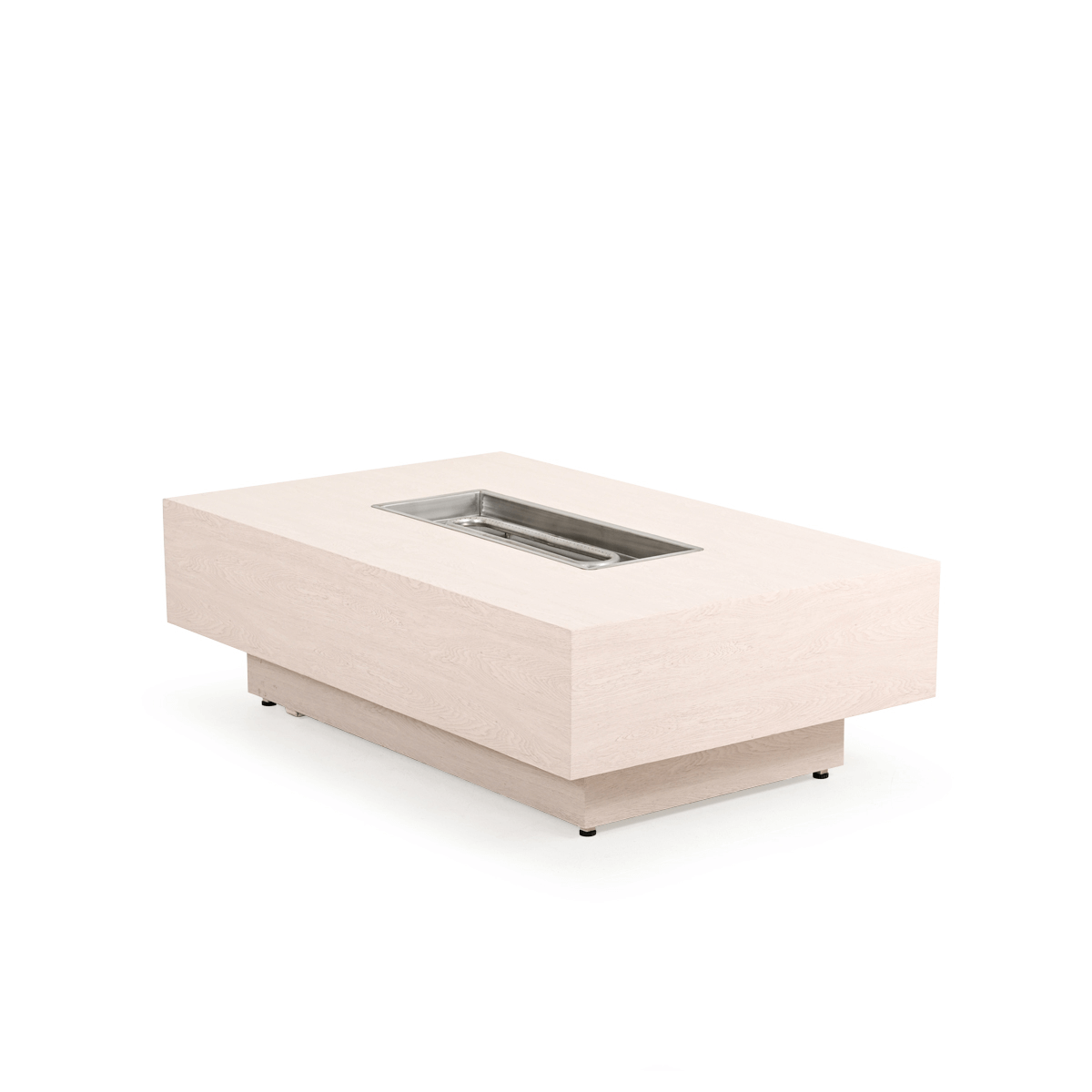 The Stunning Hilo Outdoor 36" x 58" Rectangular Faux Wood Fire Pit, displayed on a white background.