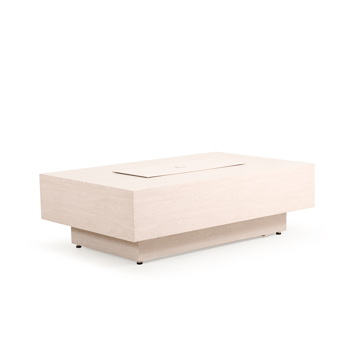 The Stunning Hilo Outdoor 36" x 58" Rectangular Faux Wood Fire Pit, displayed with the lid on, on a white background.