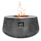 The Indiana Modern Fire Pit 01 in the Graphite color option. Presented with a warm flame, on a white background.