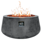 The Indiana Modern Fire Pit 02. Showcased in the Graphite color option with a warm flame, on a white background.