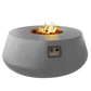 The Indiana Modern Fire Pit 03 in the Natural Concrete color option, displayed on a white background, with a warm roaring flame.