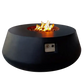 The Indiana Modern Fire Pit 03 in the Noir color option, displayed on a white background, with a warm roaring flame.