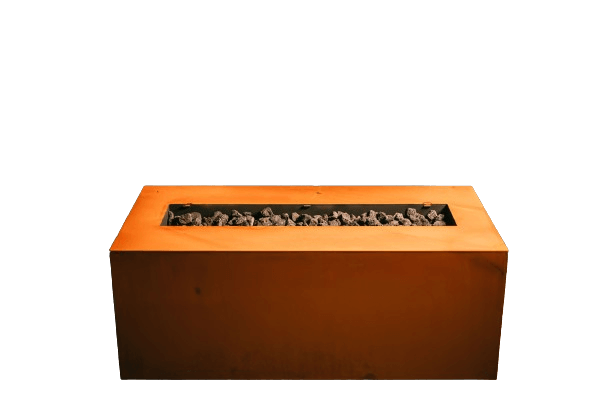 The hand crafted Linear Series Fire Pit, displayed on a white background.