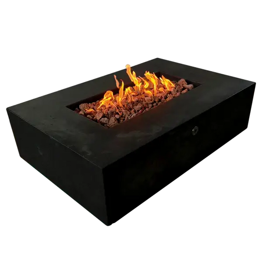 The beautiful Manhattan Concrete Fire Pit, Displayed in the Noir color option, on a white background.