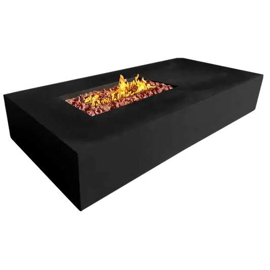 The Manhattan Concrete Rectangular Fire Pit 02, displayed in the Noir Color option, on a white background.