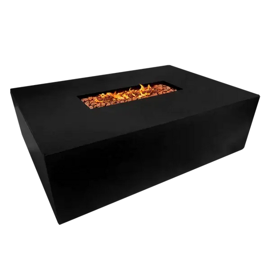 The Stunning Manhattan Concrete Rectangular Fire Pit 04, displayed in the noir color option on a white background.