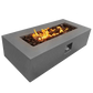 The beautiful Manhattan Concrete Rectangular Fire Pit 05, displayed in the Graphite color option with a warm flame, on a white background.