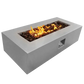 The beautiful Manhattan Concrete Rectangular Fire Pit 05, displayed in the Natural Concrete color option with a warm flame, on a white background.