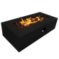 The beautiful Manhattan Concrete Rectangular Fire Pit 05, displayed in the Noir color option with a warm flame, on a white background.