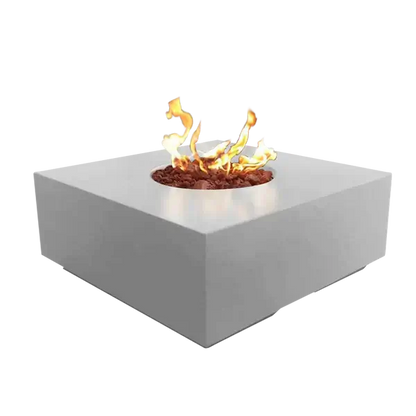 The elegant Praga Concrete Square Fire Pit, displayed in the Marble White Color option on a white background.