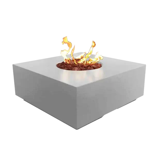 The elegant Praga Concrete Square Fire Pit, displayed in the Noir Color option on a white background.