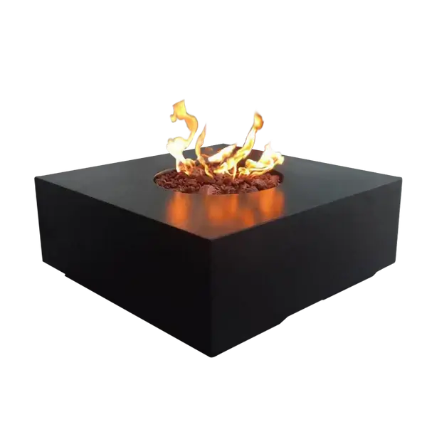 The elegant Praga Concrete Square Fire Pit, displayed in the Noir Color option on a white background.
