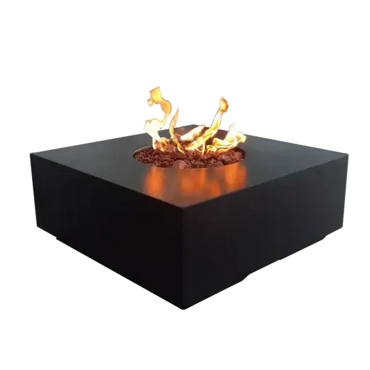 The elegant Praga Concrete Square Fire Pit, displayed in the Noir Color option on a white background.