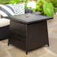 The Anderson, LP 28" Gas Steel Mantel Fire Pit, displayed on a cozy backyard patio.