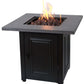 The Wakefield, LP Gas Outdoor Fire Pit with Concrete Resin Mantel, shown with a warm flame, displayed on a white background.