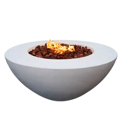 The Venecia Concrete Fire Bowl, Displayed in the Marble White color option on a white background.