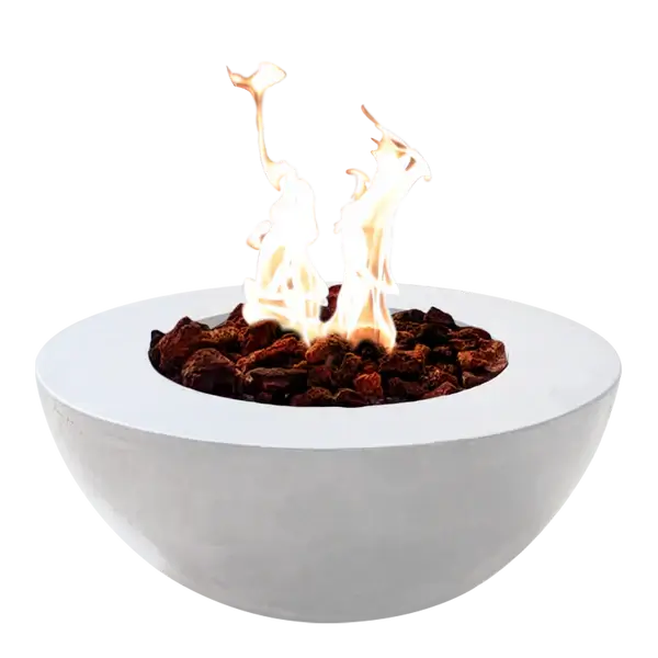 The Beautiful Venecia Concrete Fire Bowl 05, Displayed in the Noir color option on a white background.