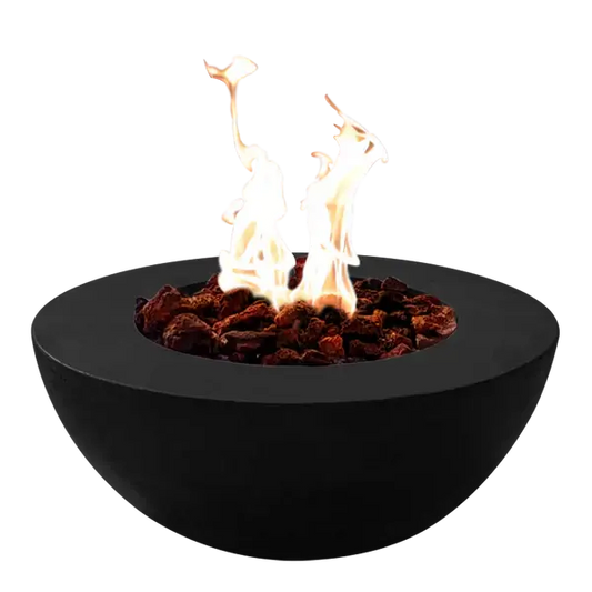The Beautiful Venecia Concrete Fire Bowl 05, Displayed in the Noir color option on a white background.