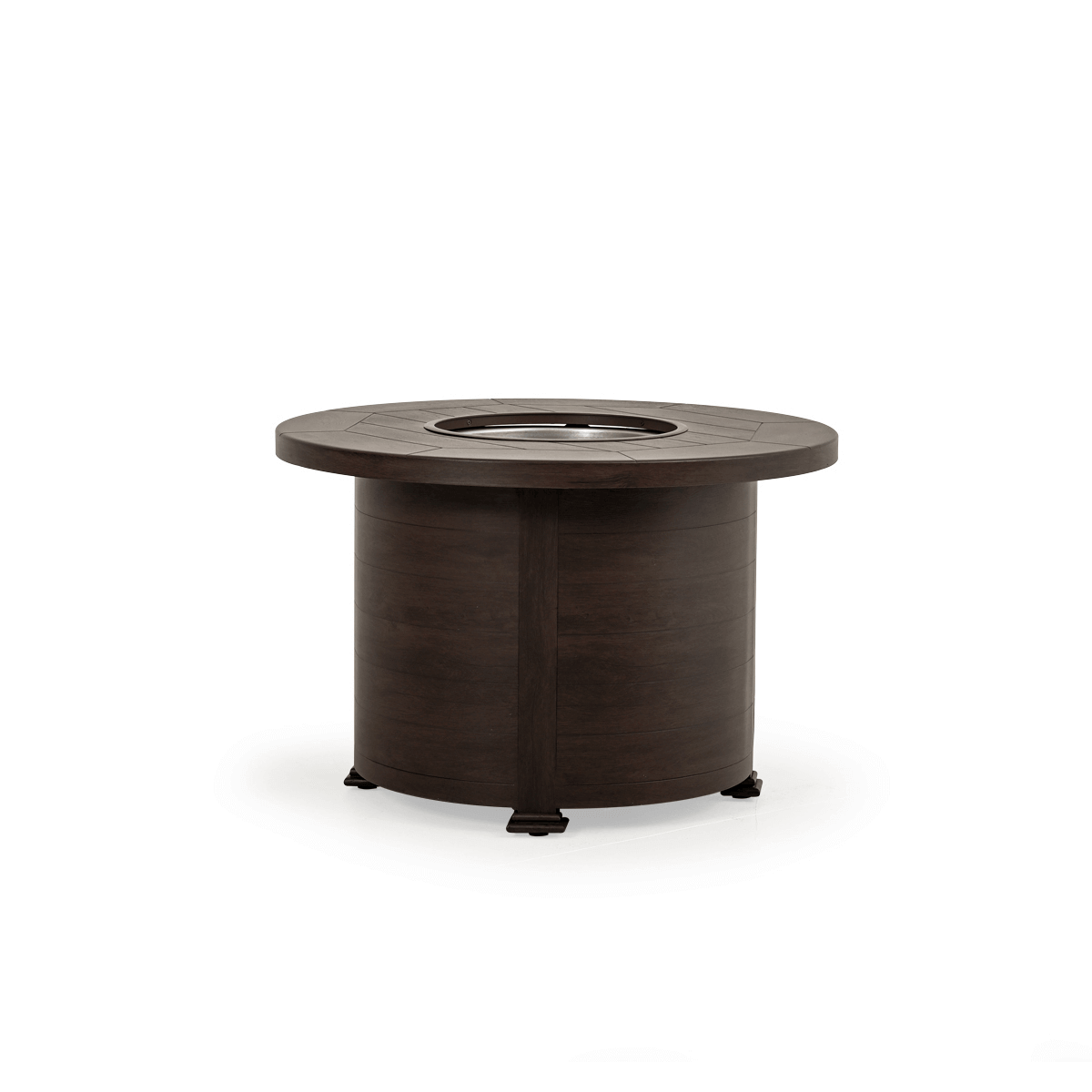 The Black Walnut, Haven 36" Round Aluminum Fire Pit. Displaying its beautiful round design, on a white background