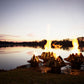 Asia Series oriental steel fire pit, showcasing all four size variants burning with a warm flame.